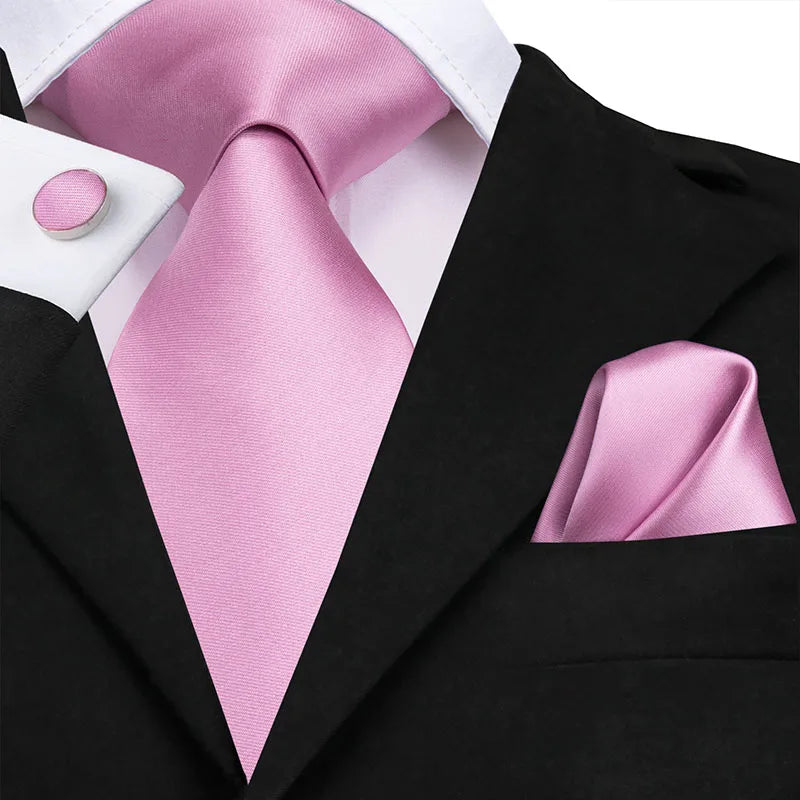 Hi-Tie Silk Men Tie Peach Pink Floral Wedding Necktie for Men Luxury Necktie Handkerchief Cufflink Fashion Design Business