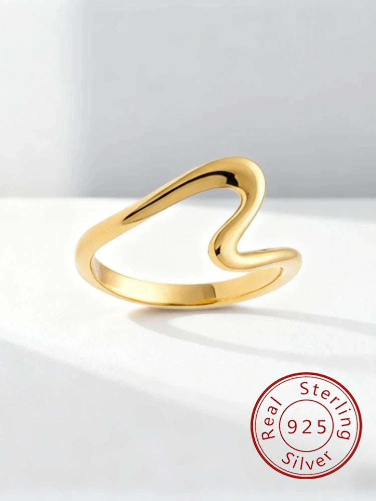 925 Sterling Silver Minimalism Simple Smooth Wave Fashion Ring For Women Daily Wear Party Engagement High Quality Fine Jewelry
