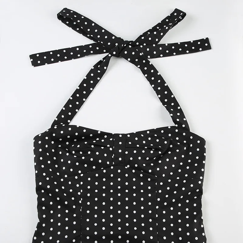 Women Halter Tank Tops Ruffles Hem Lady Sexy Backless Sleeveless Crop Top Summer Fashion Streetwear Female Dot Print Vests
