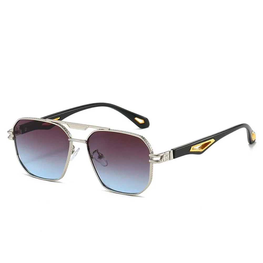 Retro Double Bar Sunnies Square Frame Sunshade Eyewear Unisex Polarizing Lens Sunglasses PC Decorative Anti-UV Glasses Summer