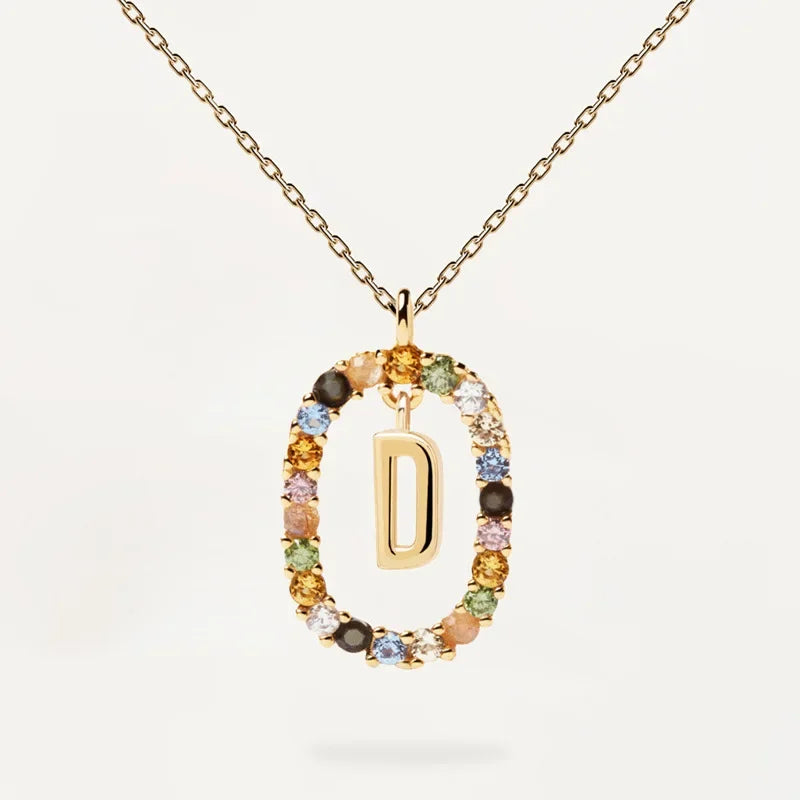 925 Sterling Silver Gold Letters A - Z Initial M S C K Alphabet Pendente Long Chain Necklace Say My Name Fine Jewelry