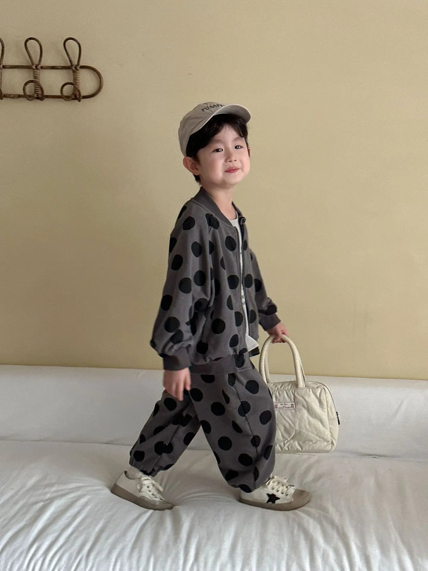2025 Autumn New Children Long Sleeve Clothes Set Boys Girls Zipper Coat + Sweat Pants 2pcs Suit Kids Casual Polka Dot Outfits
