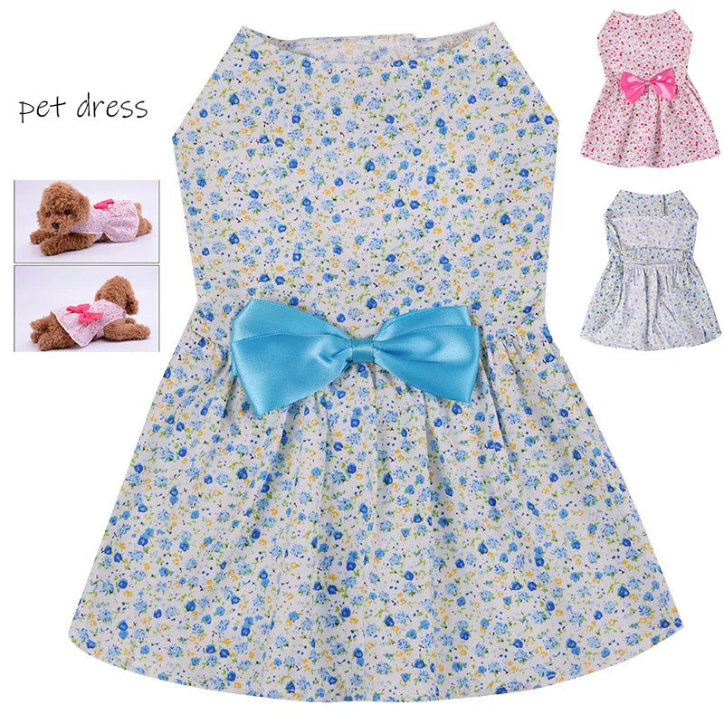 Pet Clothing Floral Print Dog Dress Summer Flower Pattern Pinafore Dress for Puppy Teddy