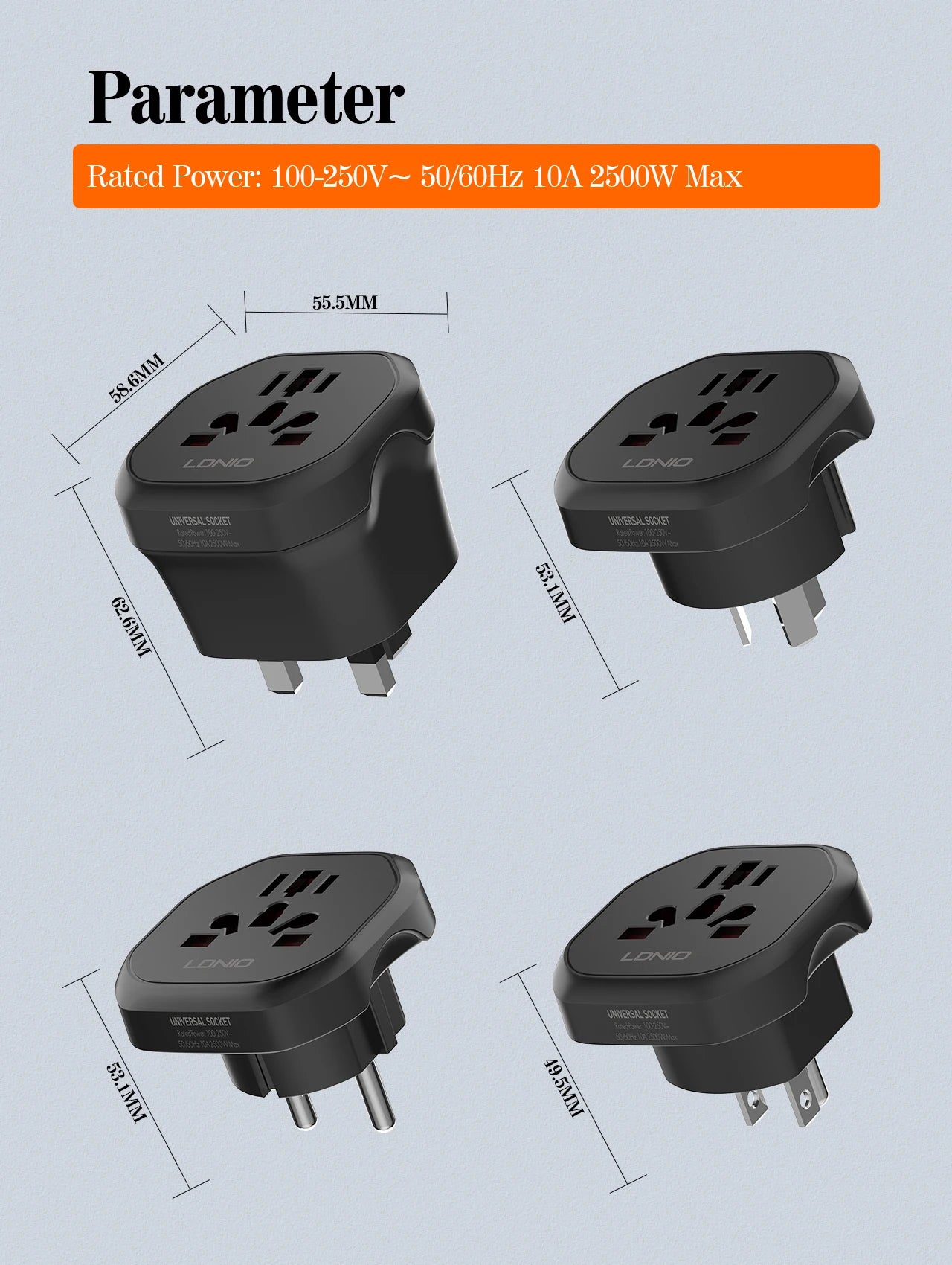 LDNIO Universal Travel Adapter EU KR Plug Adaptor To UK US AU European To American UK Plug 48mm Converter For Travel Accessories