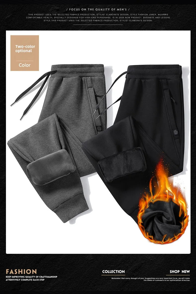 Men's pants 2025 autumn and winter with plush and thickened pure cotton casual sanitary pants, sports leg binding casual pants