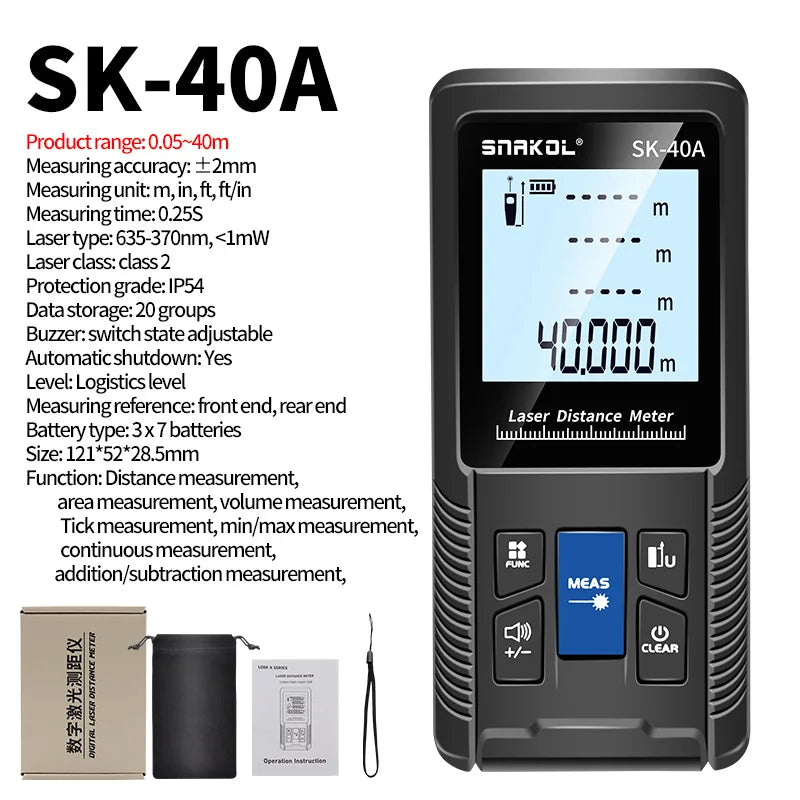 Snakol Laser Distance Meter 40m 50m 70m 100m 120m Rangefinder Digital Range Finder Trena Roulette Ruler Distance Measuring Tape