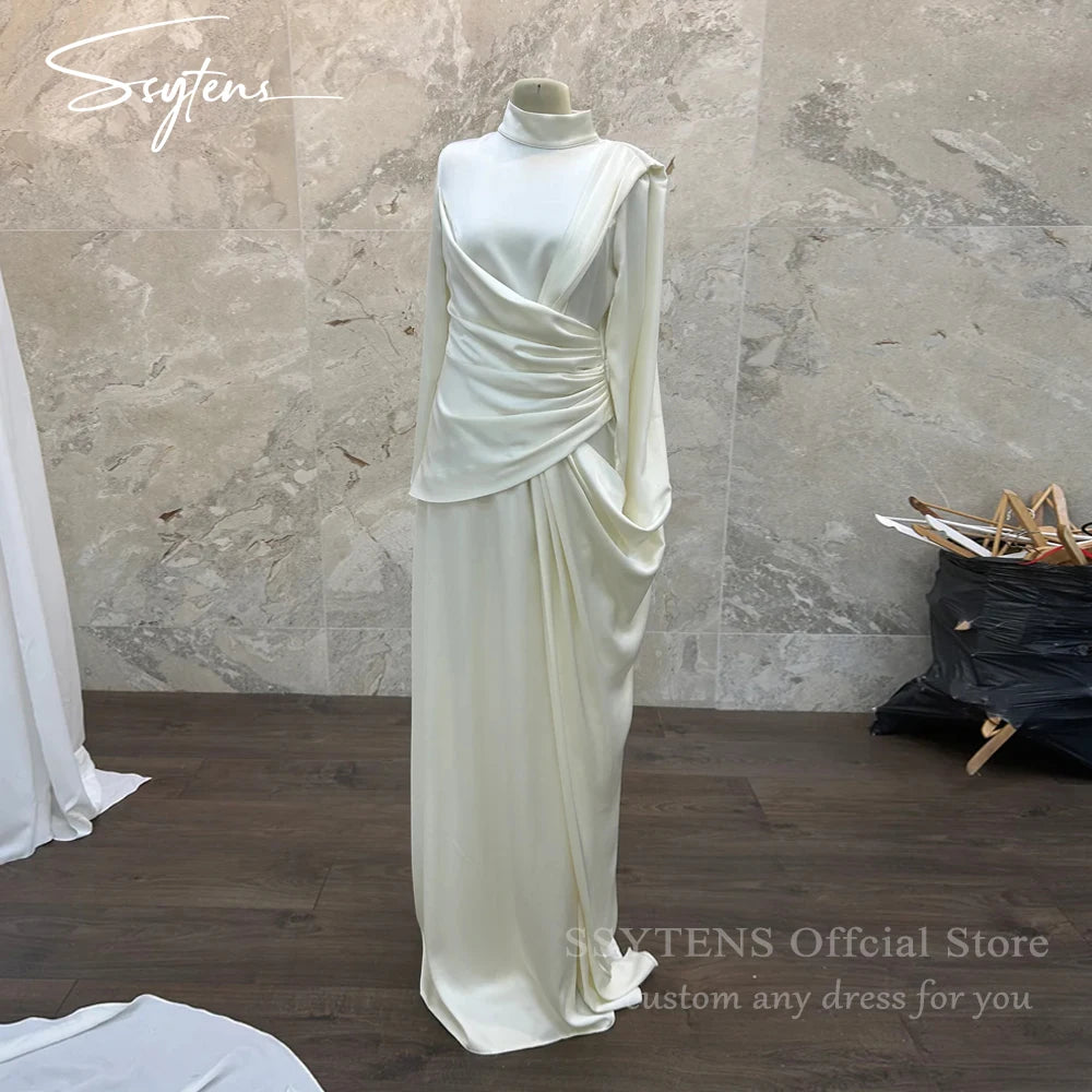 SSYTENS Modern Muslim Wedding Dresses Floor Length Bride Party Dresses Solid Satin Bridal Gowns Vestidos de Novia Customized