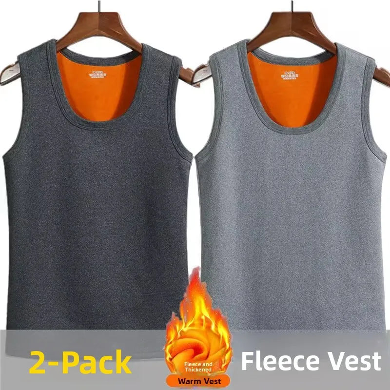 Men's Thermal Fce Lined Thiened Vest Warmth Inner Wear Slim Fit Anti-Cold Home Clothes Single Layer Knitted Fabric round...