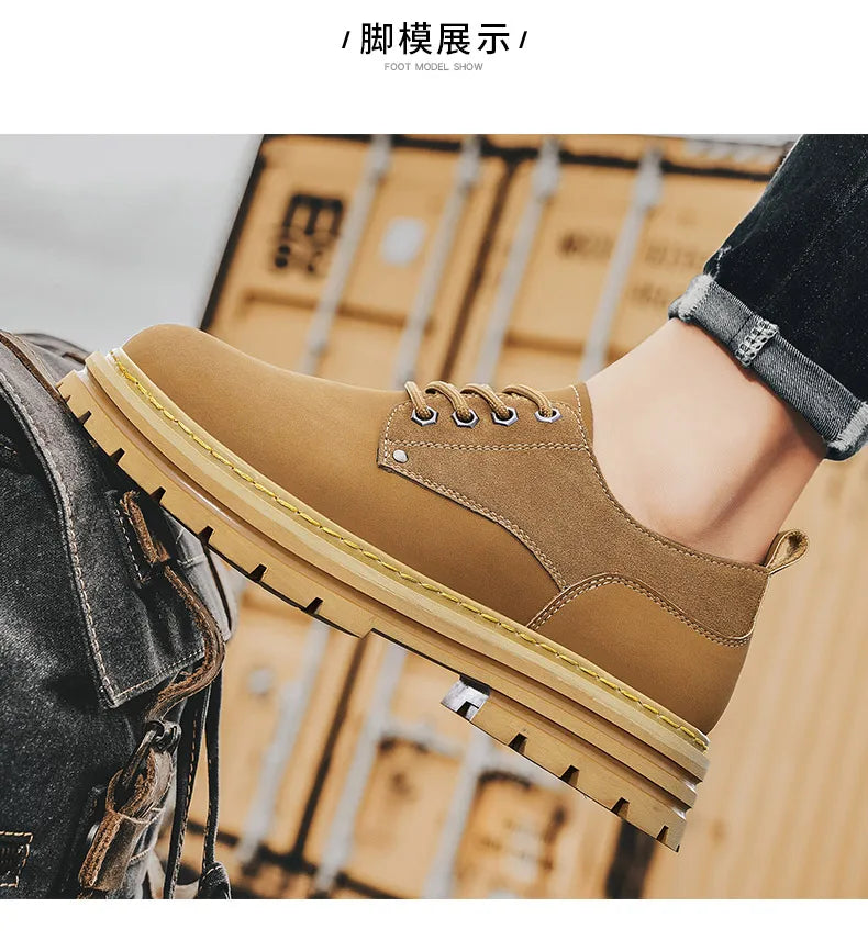 Fashion Men's Leather Shoes England Style Formal Shoes for Man Non Slip Ankle Boots Outdoor Waterproof Casual Tim Work Land Shoe