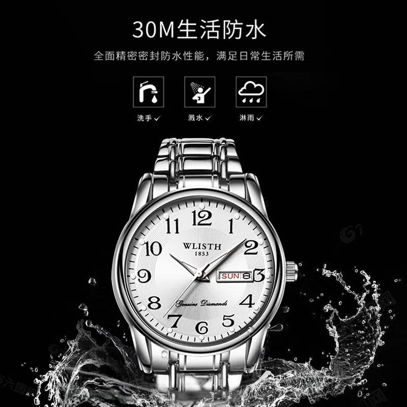 WLISTH Men's Elderly Large Number Watch - Luminous Waterproof Quartz Watch Wholesale Stainless Steel Band Mineral Glass
