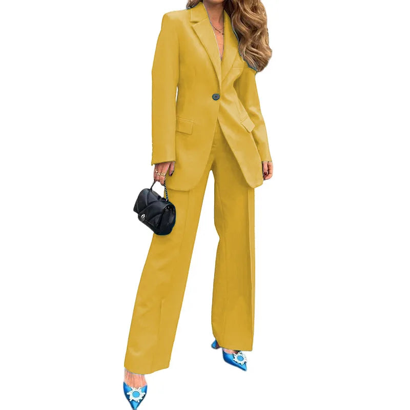 Women's Suit Winter Fashion Long-sleeved Solid Color Casual Suit Jacket and Trousers Matching Sets Two-piece Suit Pant Sets