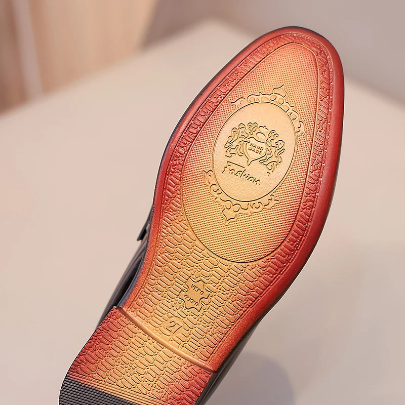 Boys Formal Shoes Black Classic Children Leather Shoes Point Toes Soft Bottom 2025 Spring Autumn Kids Flat Shoes British Style