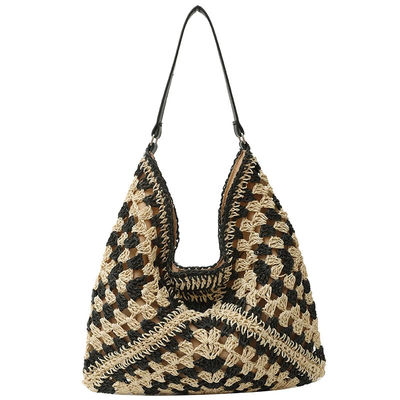 Women Weaving Clutches Top-handle Bag Large  Portable Shoulder Bag Summer Beach Purses Shopper Satchel Female Tote Bags