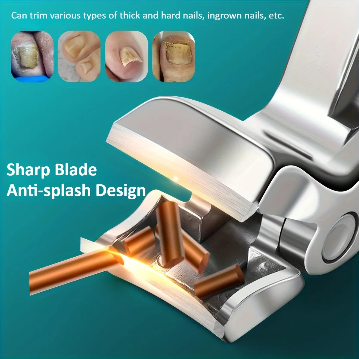 Heavy-Duty Professional Nail Clipper with Splash Prevention & Nail Catcher - Long Handle Elbow Design Sharp Blades