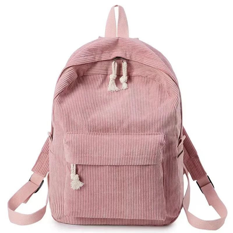 Corduroy Backpack, Academy Fashion School Bags for Middle/High School & College, Cute Tassel Detail, Versatile Casual Daily Bag