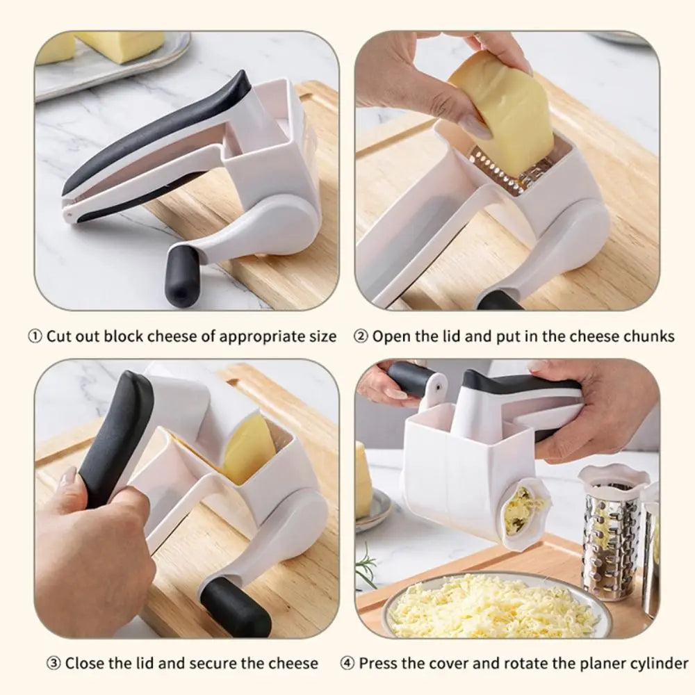 3-in-1 Hand-Cranked Cheese Grater Rotary Multi-functional Parmesan Cheese Shredder Hand Crank Stainless Steel Drum