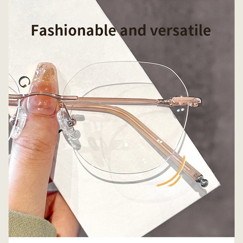 Xbora Fashion Women's Frameless Eyeglasses Frames Ultralight Polygon Men's Eyeglasses Frames Optical Prescription Glasses 32006
