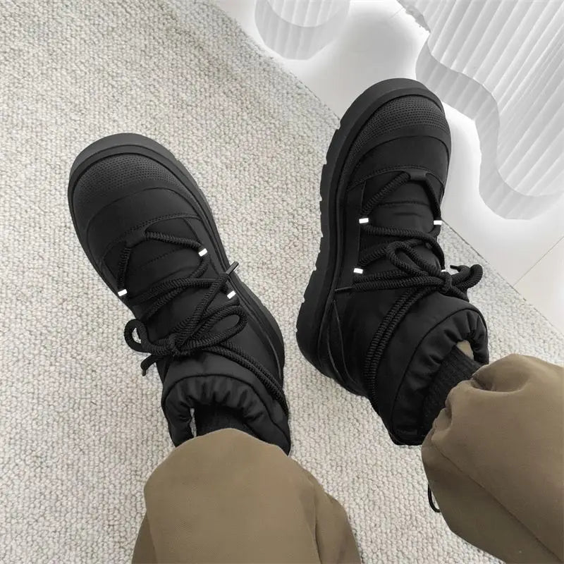 Men's Snow Boots Autumn and Winter Thickened Fashion Casual Bakers Shoes Fur-Lined Thickened Warm Mid-Calf Cotton Shoes
