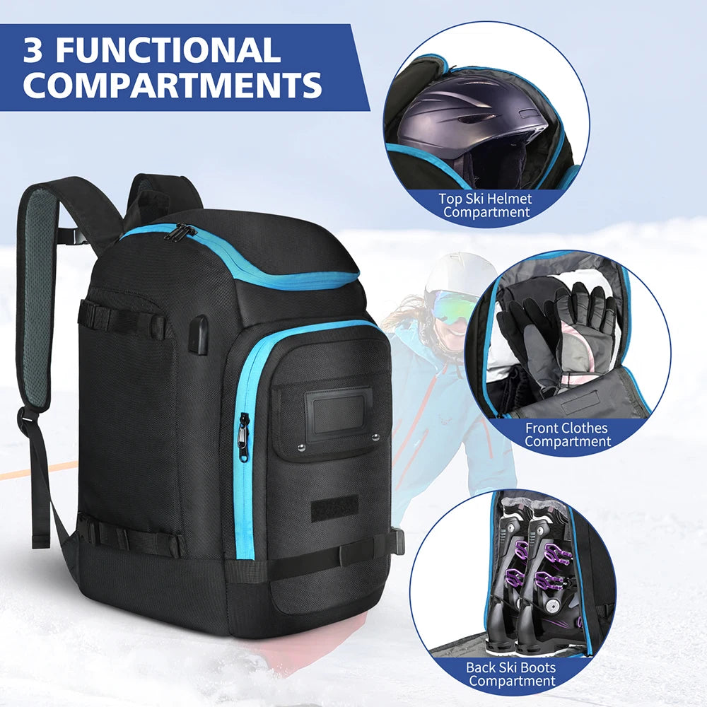 Ski Boot Backpack for Ski Travel, Wet Dry Separation Keeps Boots and Gear Organized, Large Capacity Water-Resistant Storage