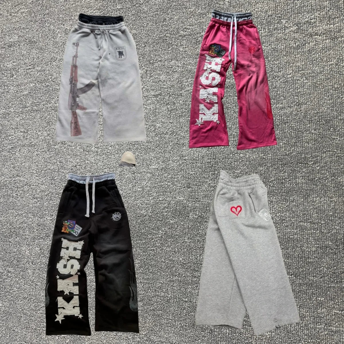Grey pair of trousers sweatpants men and women gothic hip-hop embroidered embroidered pants casual elastic waist jogging pants