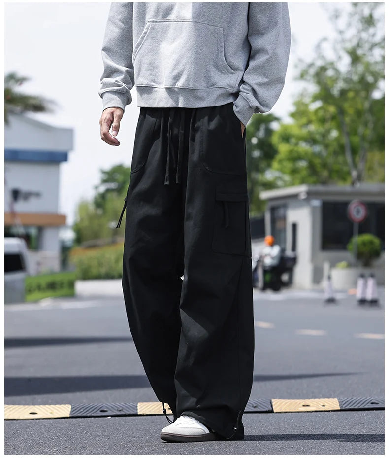 Men's work pants  black straight tube loose paratrooper pants  spring and autumn men's pants  wide leg 2025 new casual pants
