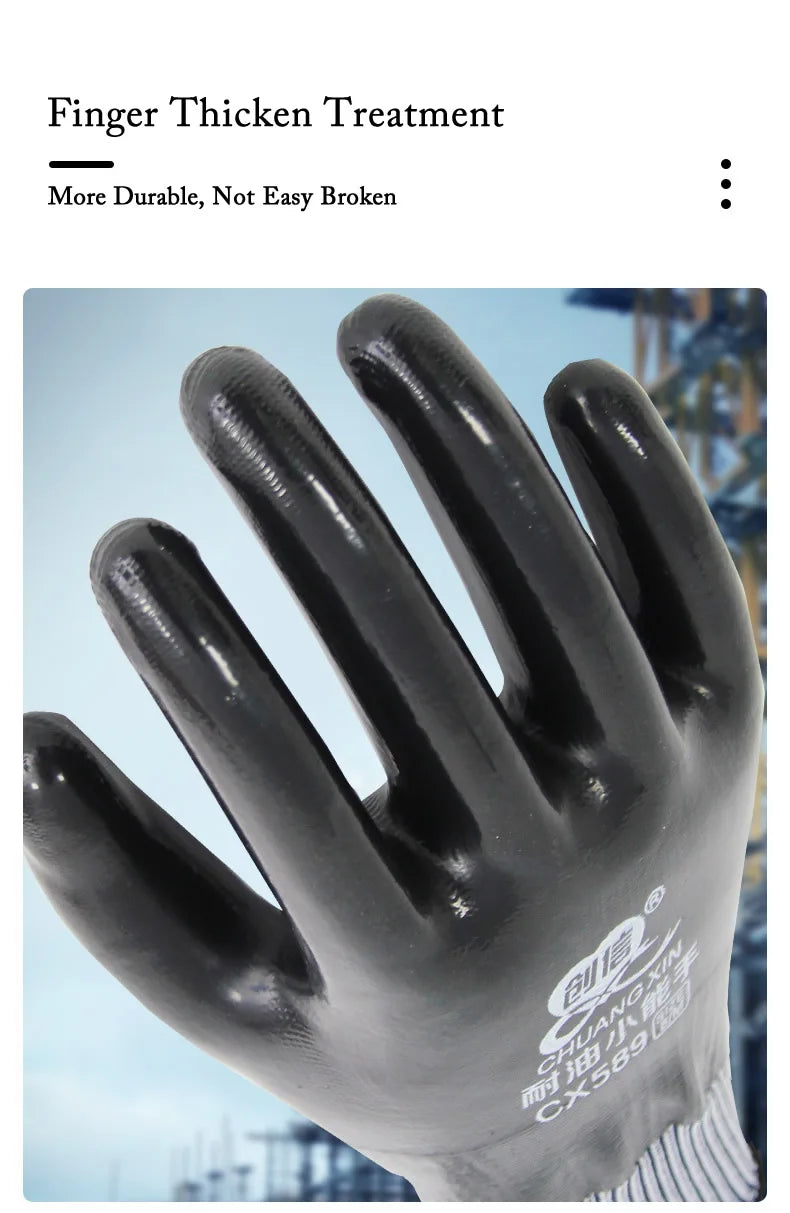 1pair Anti-Slip Waterproof Gloves Nitrile Coated Oil/Water Resistant Work Gloves For Garden Repairing Fishing Work Safety Gloves