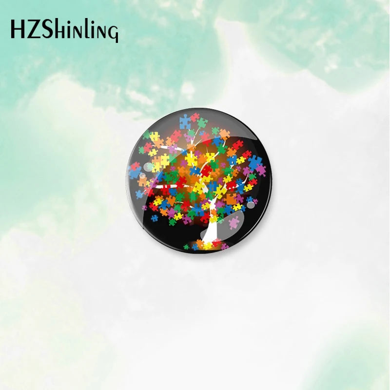 2023 New Autism Awareness Tree Love Support Pattern round Button Badge Brooch For Clothes Backpack Decoration Pin Jewelry
