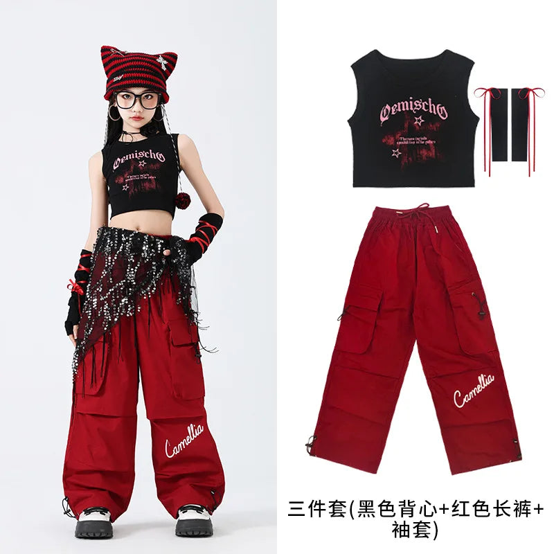 Hip Hop Sweet Girls Crop Top Street Dance Sweat Pants Jazz Girl Group Clothes Sets Kids K-pop Costumes Children Teens Streetwear