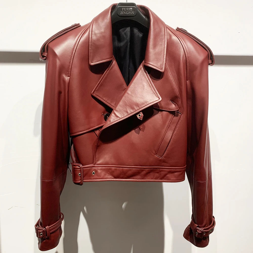Suede Leather Jackets Women Winter Genuine Sheep Leather Coat Broad Shoulder and Paddad 23012