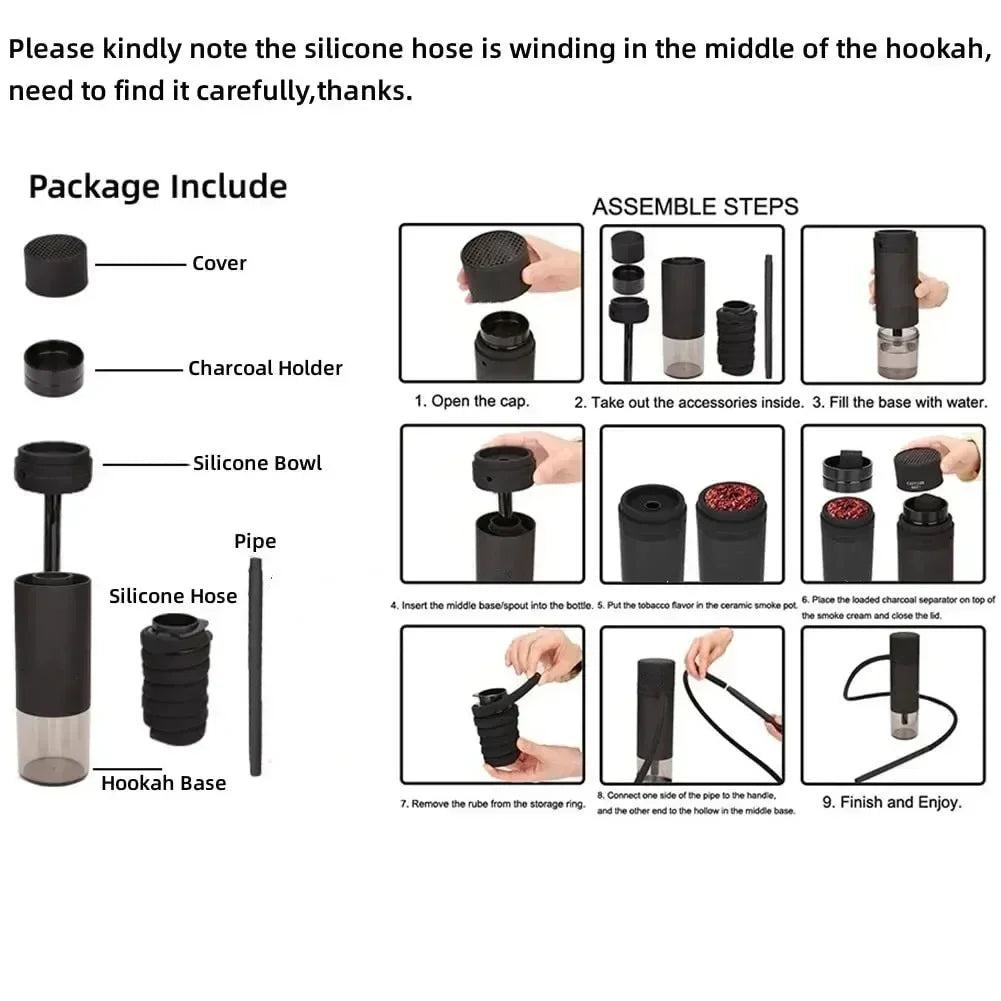 Portable Car Hookah Set with Ceramic Bowl Chicha Hose Acrylic Shisha Grass Smoking Pipe for Travel Cigarette Accessories