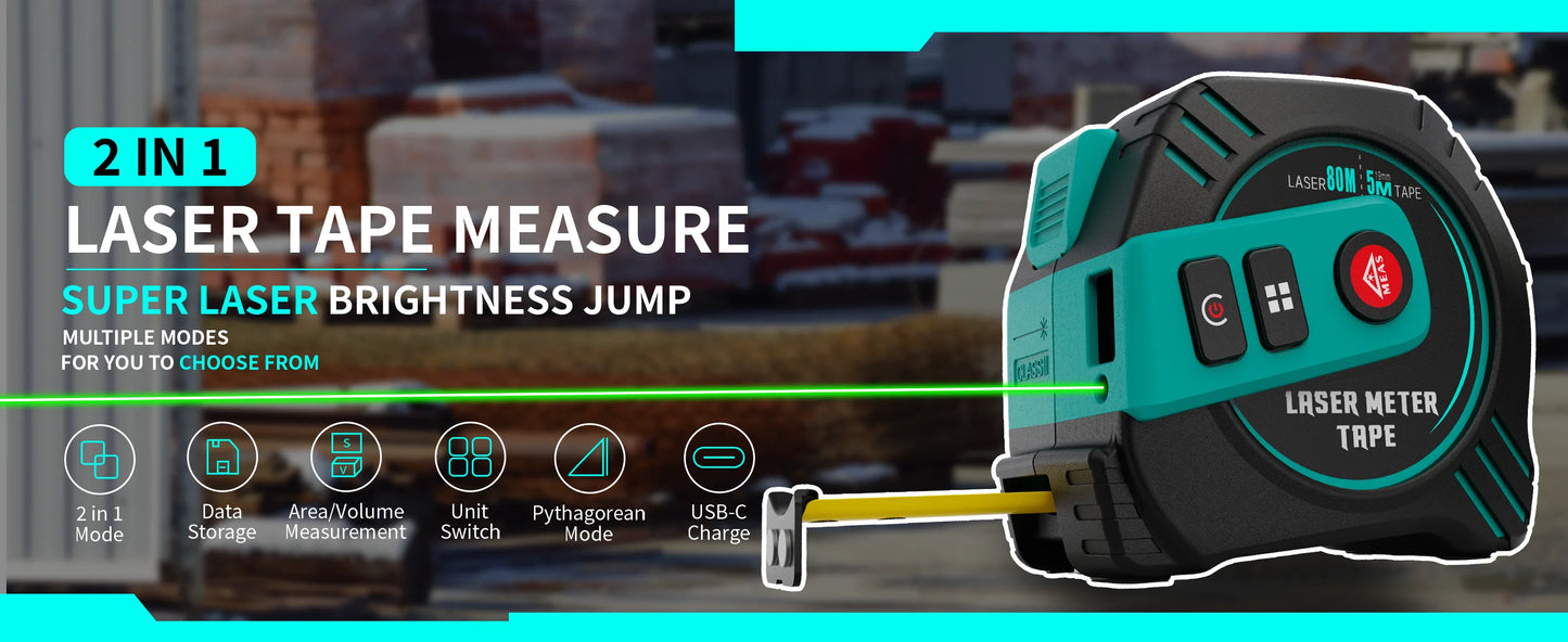2in1 Green Laser Distance Meters 80m+5m Tape laser measure Multifunctional Rechargeable