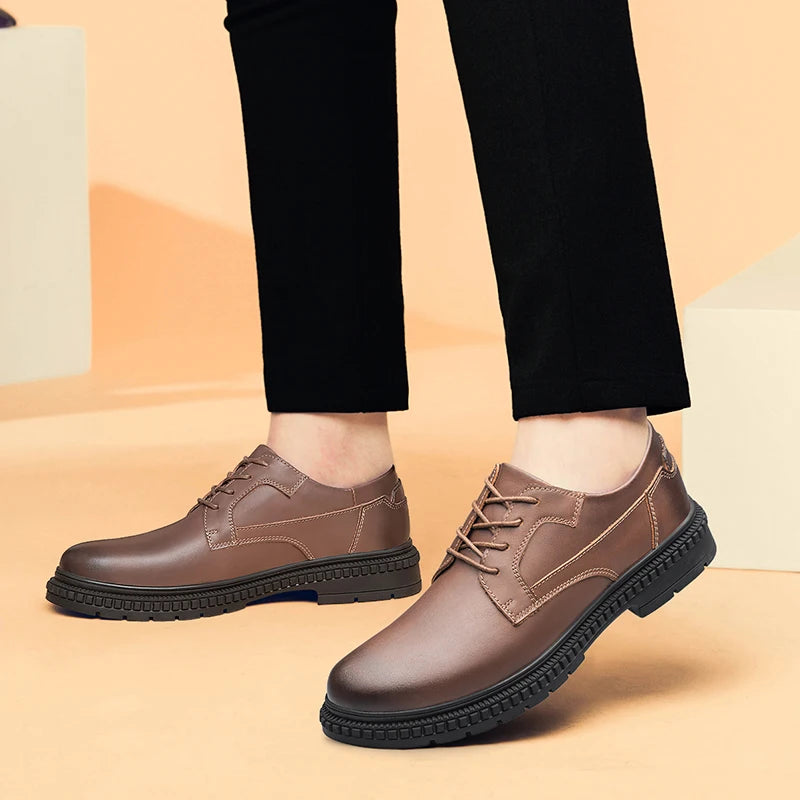 Classic Brand Men's Genuine Leather Casual Shoes Thick Soled Men's Workwear Business Shoes High-end Oxford Shoes Versatile