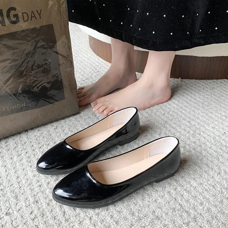 Ladies Formal Flat Shoes Spring Autumn Non-slip Women Black Causal Loafers Uniform Shoes Versatile Women's Ballet Leather Shoes
