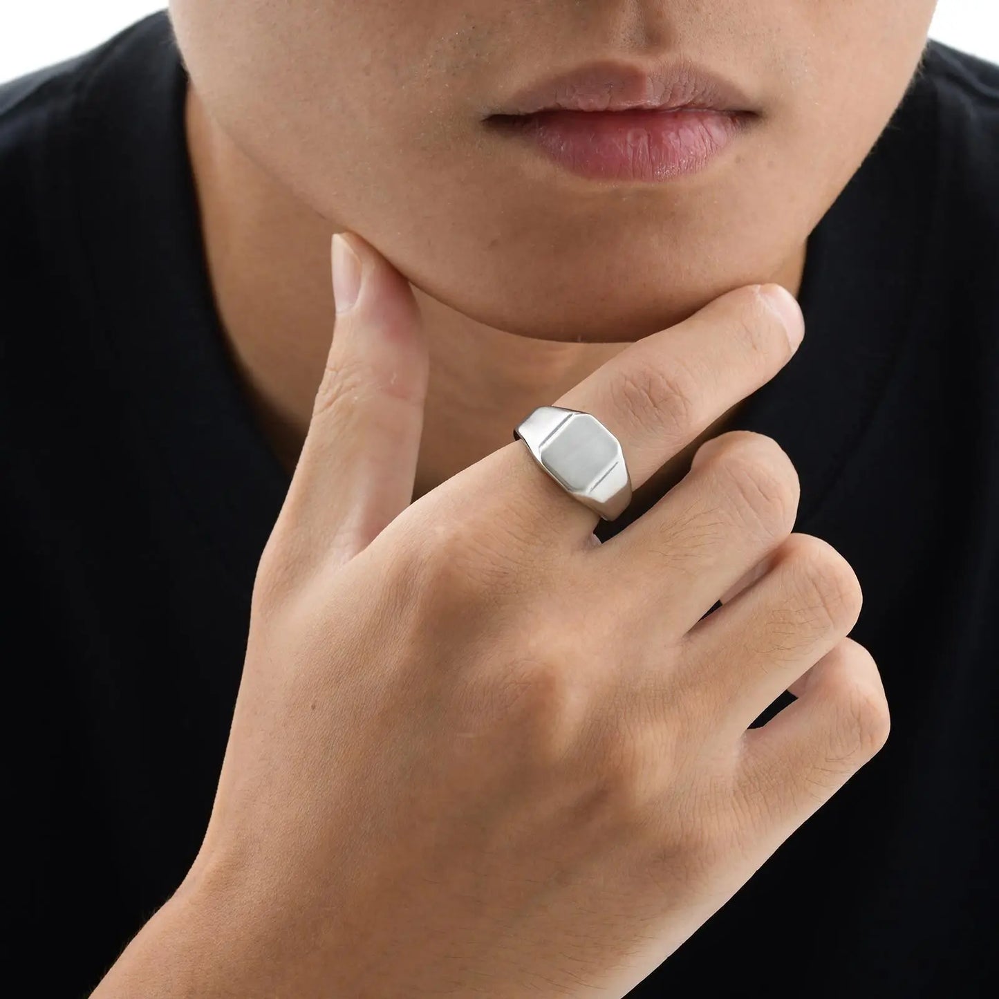 Silver Color Square Signet Ring for Men Women,Brushed Stainless Steel Ring Band Ring,Basic Chunky Ring Thumb Ring