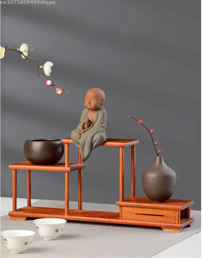 Natural Solid Wood Decorative Shelves for Wine Tea Sets Pedestal Crafts Vase Flower Pot Bonsai Buddha Display Stand Storage Rack