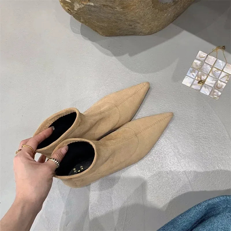 Shoes for Women 2026 High Quality Elegant Ankle Women's Boots Fashion Back Zipper Solid Office and Career Sexy Pointed Toe Boots