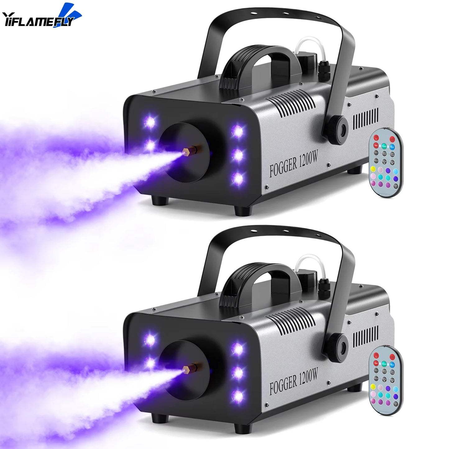 Yiflamefly 2Pcs 1200W Smoke Machine with RGB 6LEDs Lighting for Theater Professional Stage Home Entertainment Halloween Party