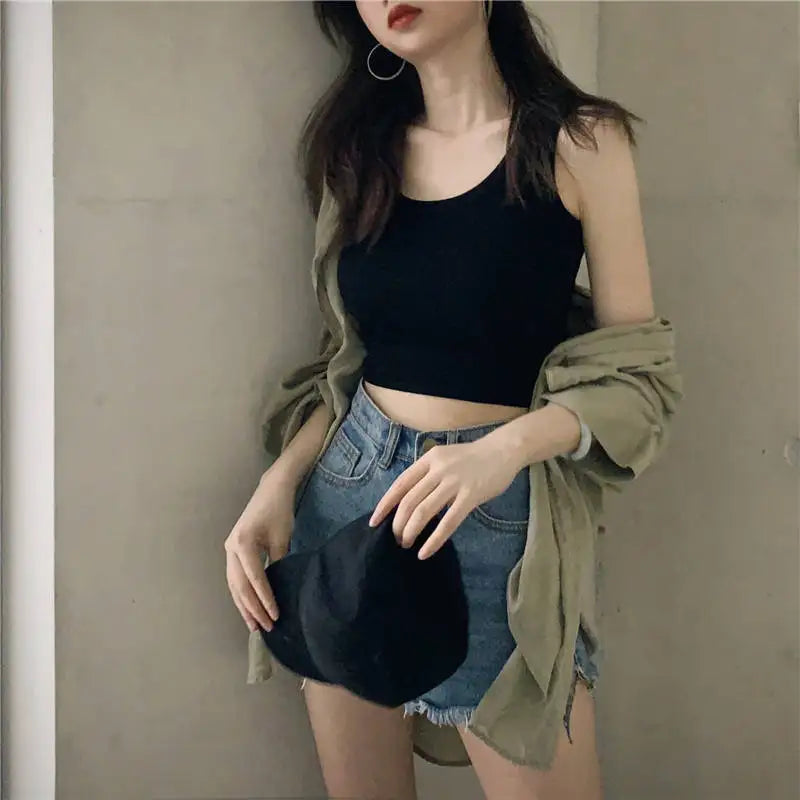 Summer Crop Sexy Tops Women 2022 Women Y2k Aesthetic Clothes Sleeveless Short Vests White Black Grey Korean Harajuku Tank Top