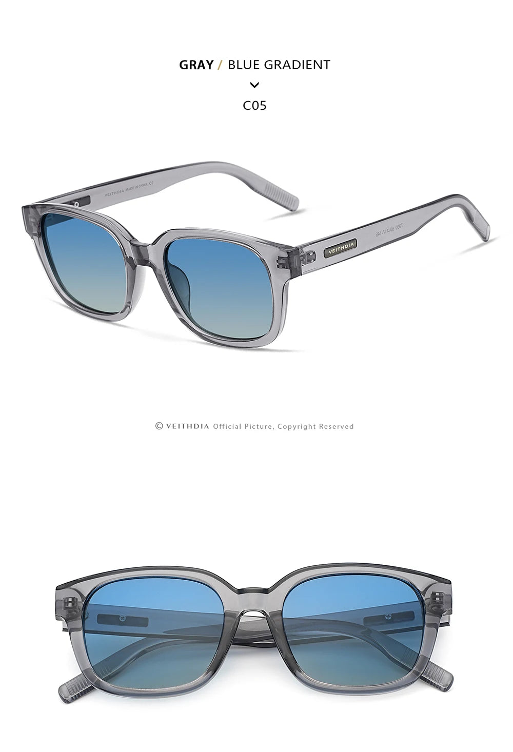 VEITHDIA Polarized Fashion Classic Sunglasses Photochromic Gradient UV400 Protection Outdoor Sun Glasses for Men And Women 7900