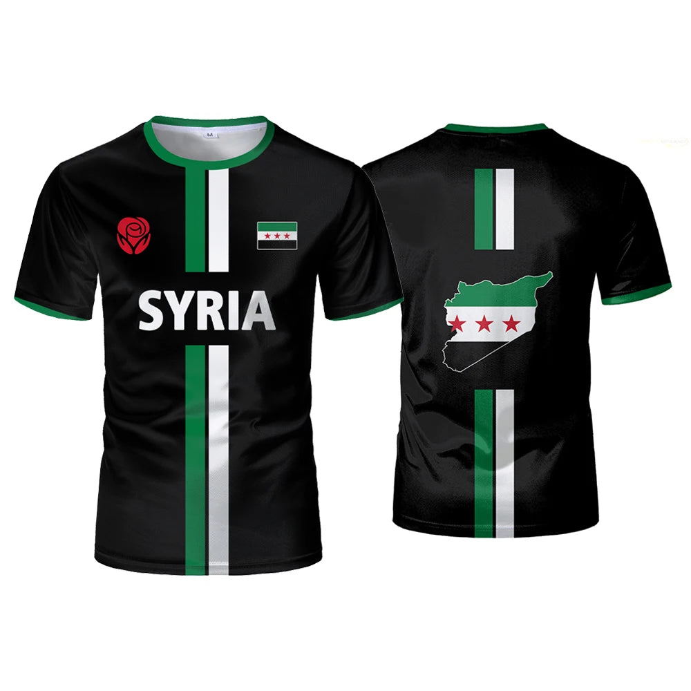 Syria Football T-Shirt Summer Sports Breathable Quick-drying Men's Tops Syrian Flag Map Print Short Sleeve Jersey Kid's Clothes