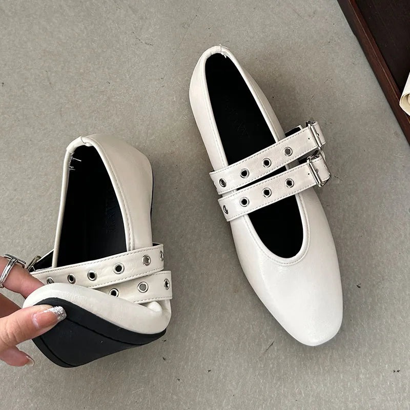 Female Footwear Round Toe Luxury Women Flats Mary Janes Shoes Shallow  Fashion Buckle Strap Ladies Ballet Flats Shoes