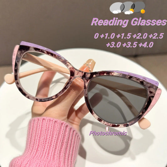 2025 New Fashionable Cat Eye Photochromic Women's Reading Glasses Retro Neutral High Quality Versatile Presbyopia Glasses