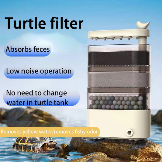 Turtle Tank Waterfall Filter Low Water 3-In-1 Suction Purification Recirculating Filter Box Fecal Clean Up