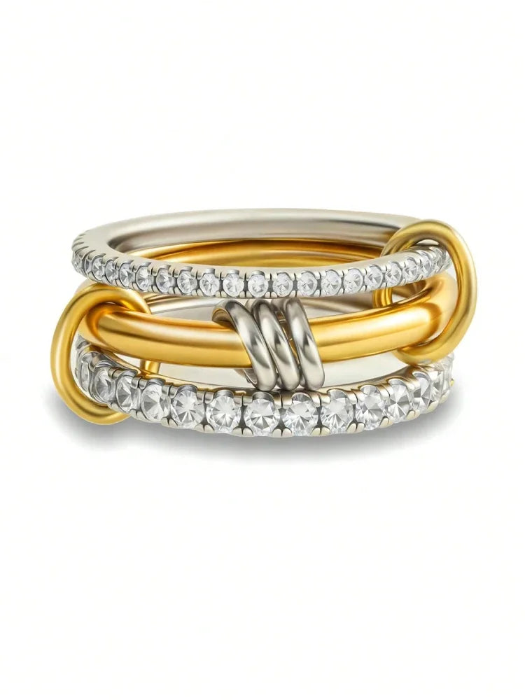 925 Sterling Silver Luxury Multiple Levels Of Interlocking Zircon Ring For Women Daily Life Fashion High Quality Fine Jewelry