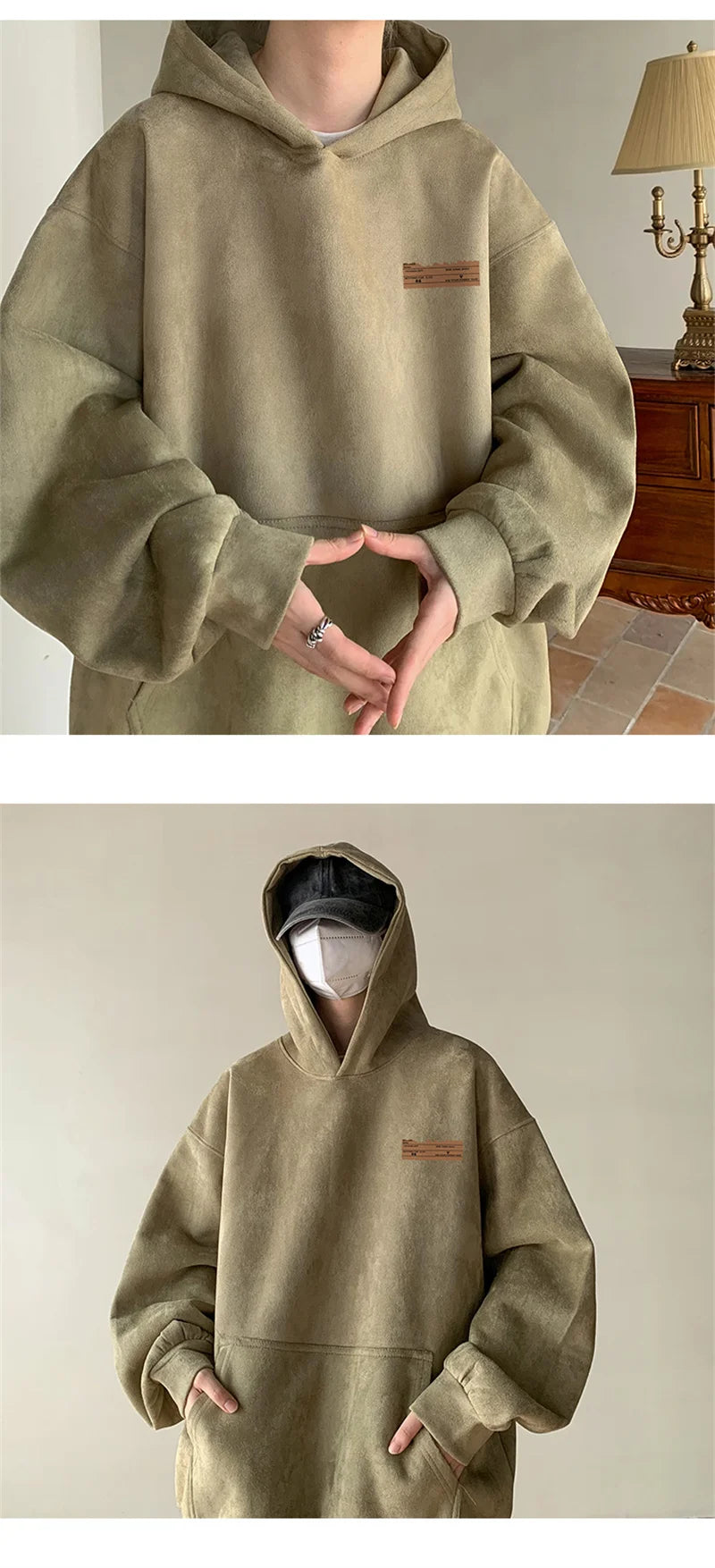 2026 New Suede Hooded Sweatshirts For Men Autumn Y2K Streetwear Printed Hoodies Hip Hop Fashion Retro Fleece Hoody Clothes