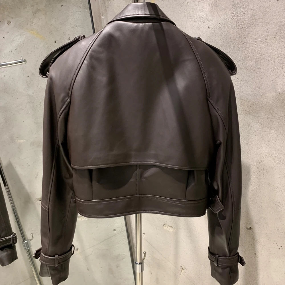Female Leather Jacket Women Winter Genuine Sheep Leather Coat Wide Shoulder Paddad 23012