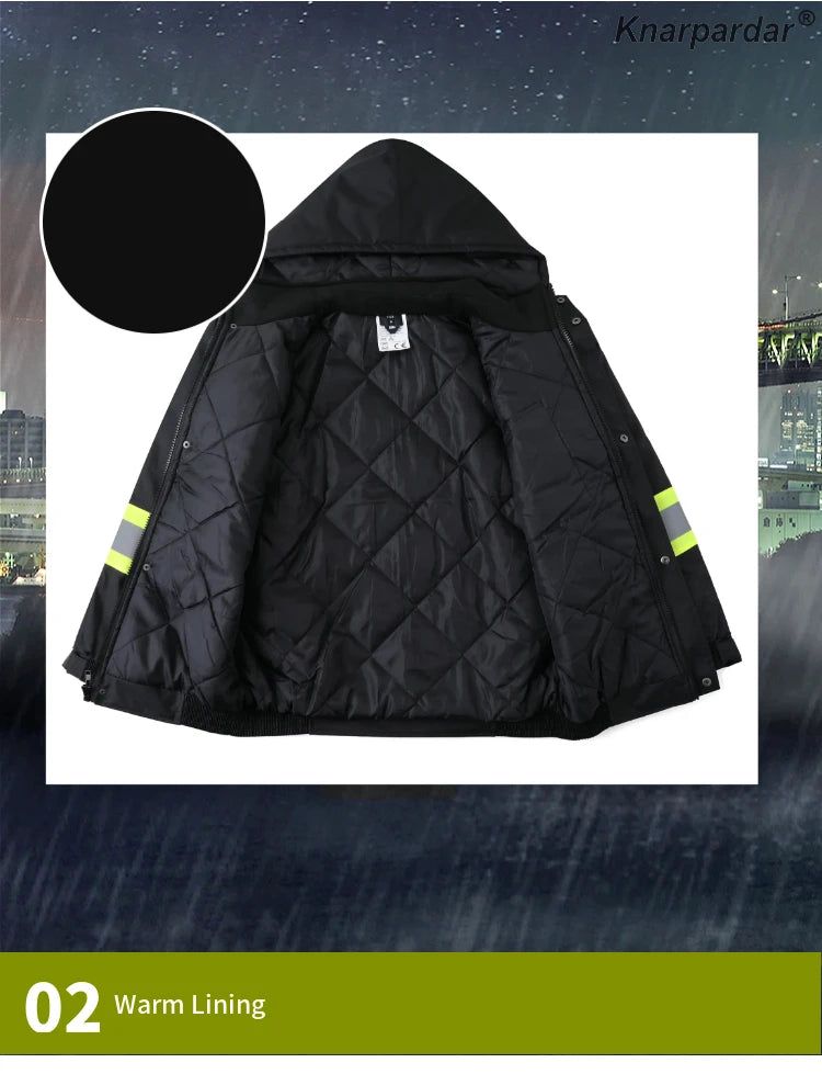 Winter Black Jacket High Visibility Warm Jacket for Men With Customized Logo Waterproof Jacket Reflective Parka Jacket Workwear