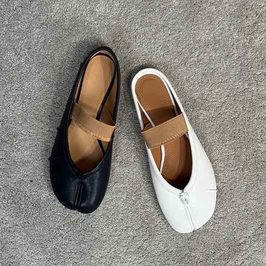 Womens Genuine Leather Ballet Flats Black Sheepskin Pleated Tibi SplitToe Shoes Fashion Mules Designer Footwear