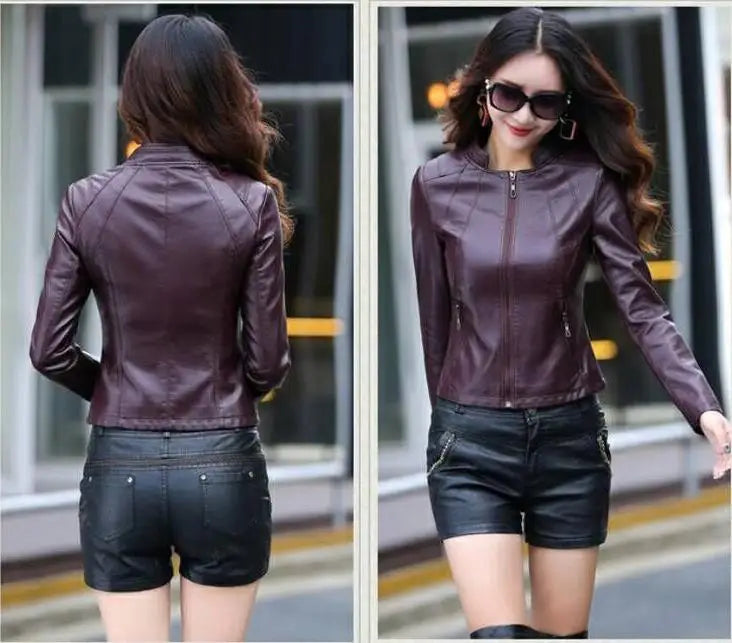 Spring Genuine Leather Jacket Women Real Orange Leather New Outerwear Sheepskin Coat Women's Moto Biker Zipper Jackets