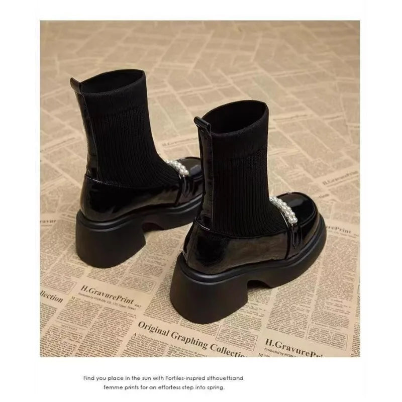 Booties for Women Autumn and Winter 2025 New Velvet High Heel Foreign Style Skinny Boots Small Person Thick Heel Platform Sole